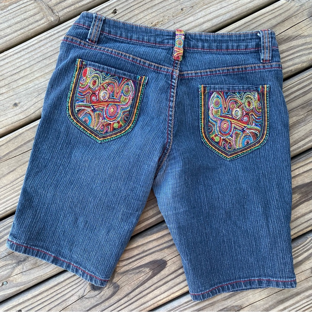 Brighton Blues Embroidered Denim Bermuda Shorts